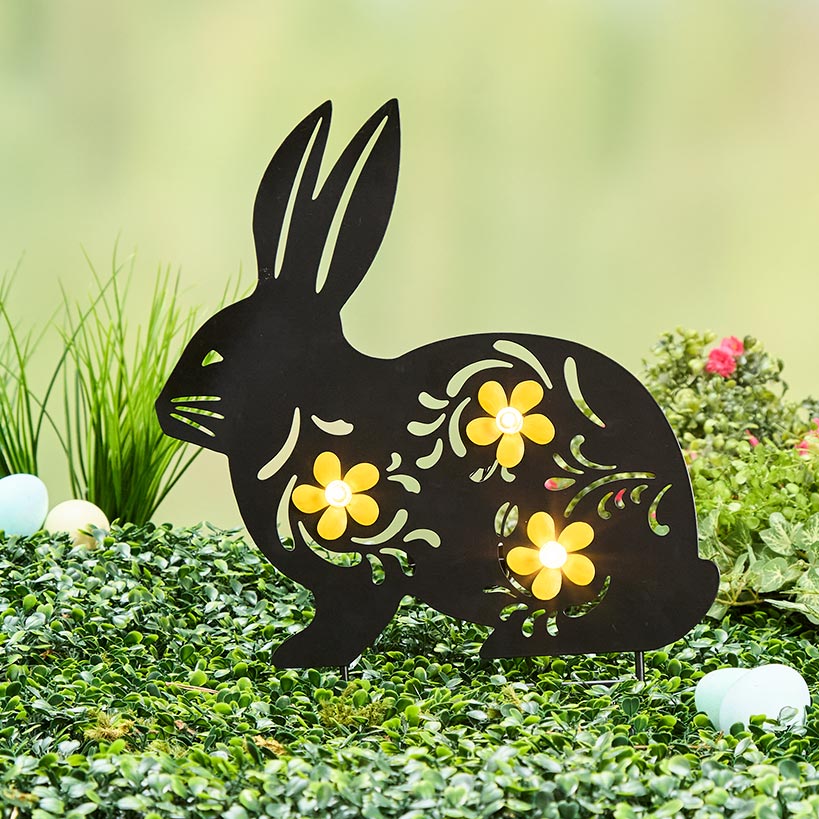 Solar Spring Silhouette Garden Stake With Flowers - Bunny or Butterfly#select-character_bunny