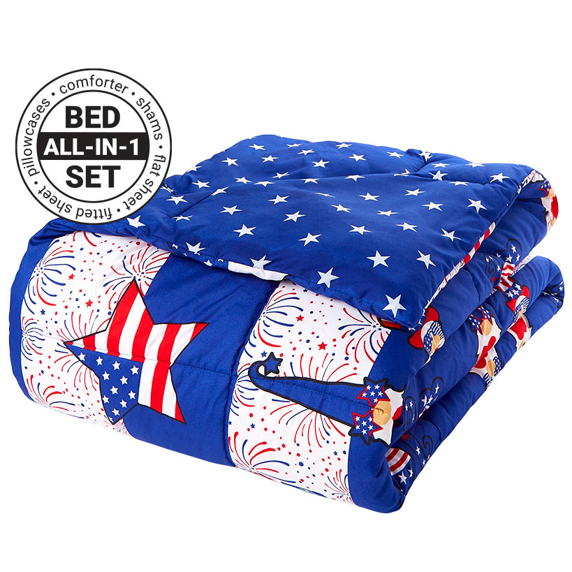 Stars and Stripes Gnome Queen or King Complete Comforter Set