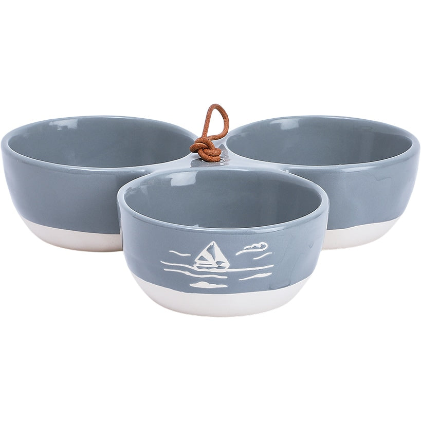Triple Serving Bowl in Stoneware - Lake or Ocean