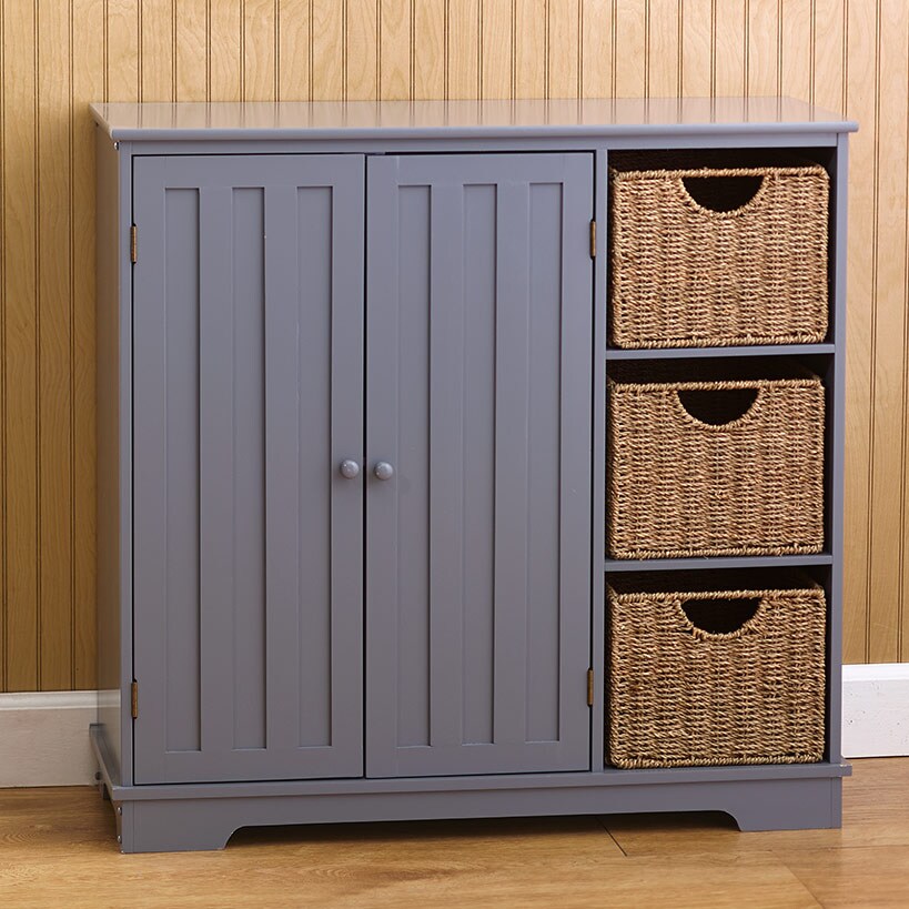 Beadboard Wooden Cabinet with 3 Storage Shelves and Cupboard