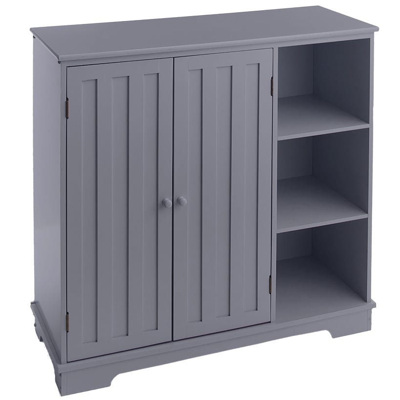 Beadboard Wooden Cabinet with 3 Storage Shelves and Cupboard