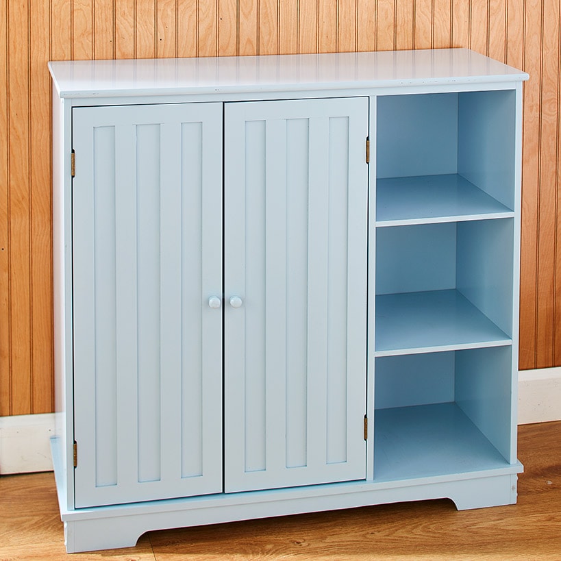 Beadboard Wooden Cabinet with 3 Storage Shelves and Cupboard