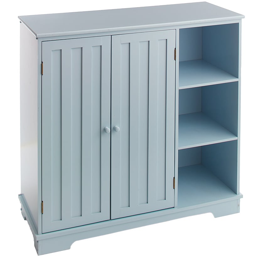 Beadboard Wooden Cabinet with 3 Storage Shelves and Cupboard