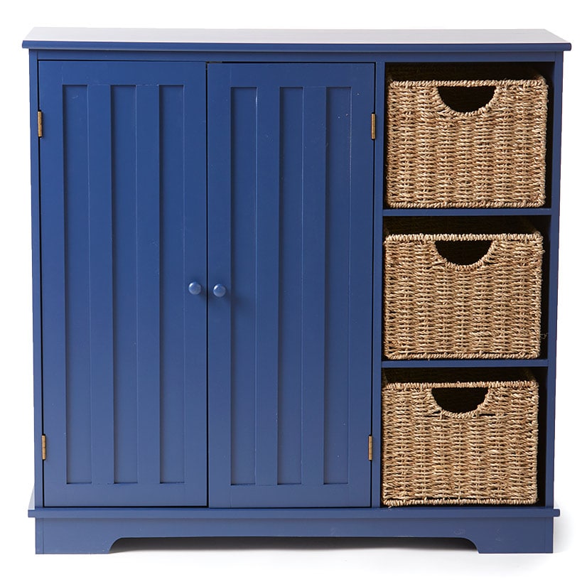 Beadboard Wooden Cabinet with 3 Storage Shelves and Cupboard