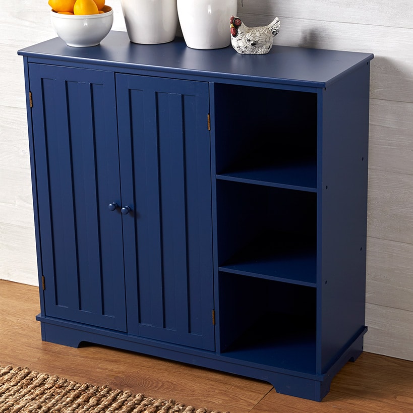 Beadboard Wooden Cabinet with 3 Storage Shelves and Cupboard