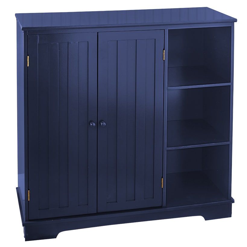 Beadboard Wooden Cabinet with 3 Storage Shelves and Cupboard