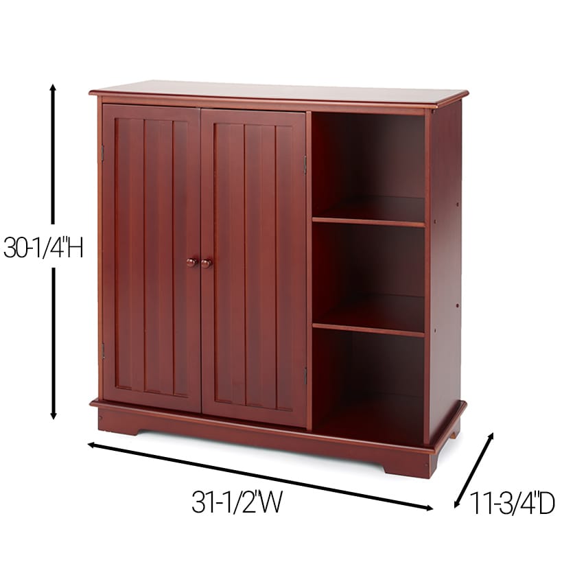 Beadboard Wooden Cabinet with 3 Storage Shelves and Cupboard