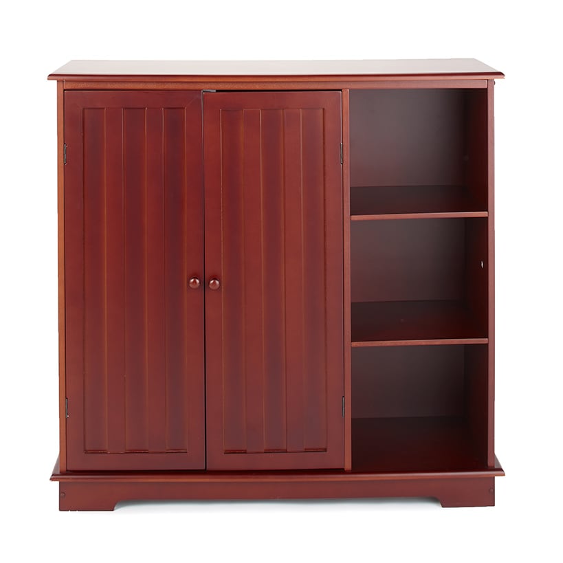 Beadboard Wooden Cabinet with 3 Storage Shelves and Cupboard