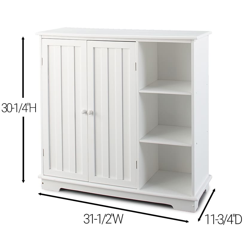 Beadboard Wooden Cabinet with 3 Storage Shelves and Cupboard