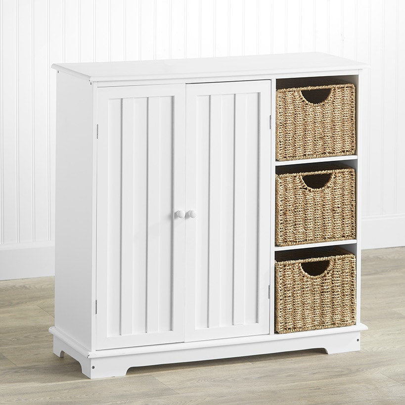 Beadboard Wooden Cabinet with 3 Storage Shelves and Cupboard