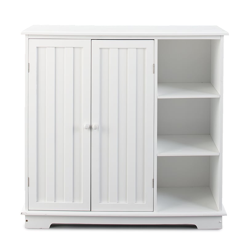 Beadboard Wooden Cabinet with 3 Storage Shelves and Cupboard