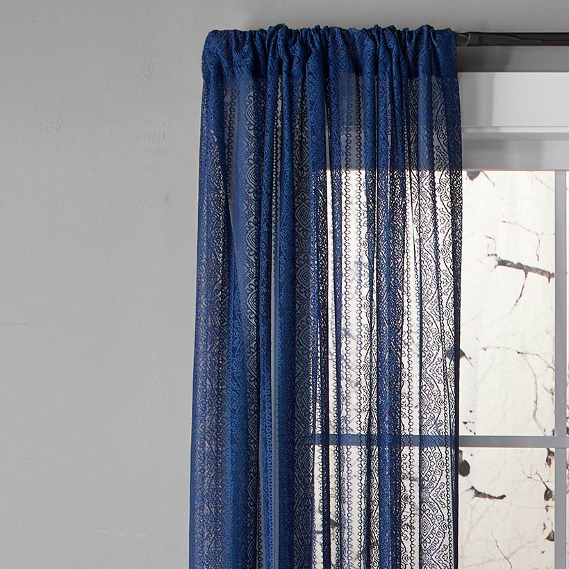 Striped Medallion Navy Lace Valance or Panel