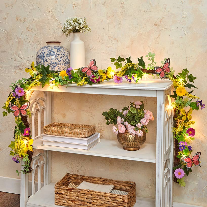 Summer Butterfly and Flower Lighted Wreath or Garland-Seasonal Decor#select-item_garland