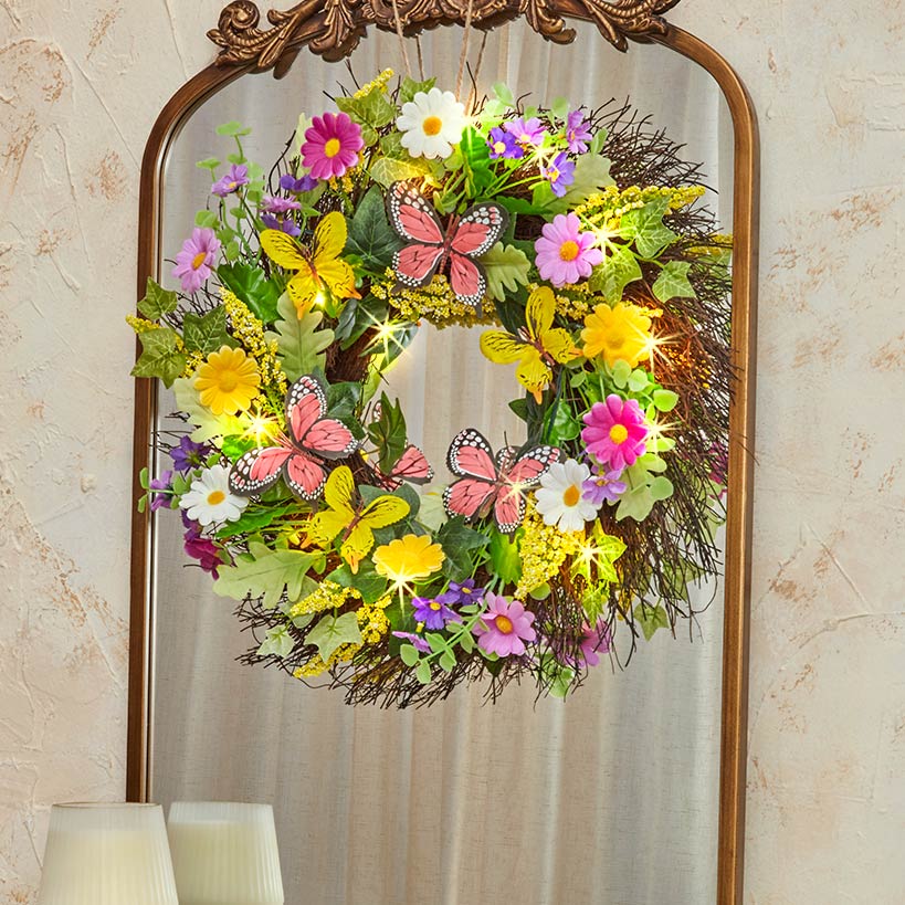 Summer Butterfly and Flower Lighted Wreath or Garland-Seasonal Decor#select-item_wreath