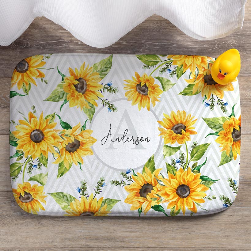 Personalized Sunflower Pattern Towels and Bath Mat