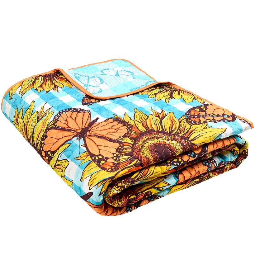 Sunflower Butterfly Full/Queen or King Quilt, Sham, or Decorative Pillow