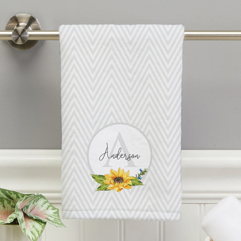 Personalized Sunflower Pattern Towels and Bath Mat