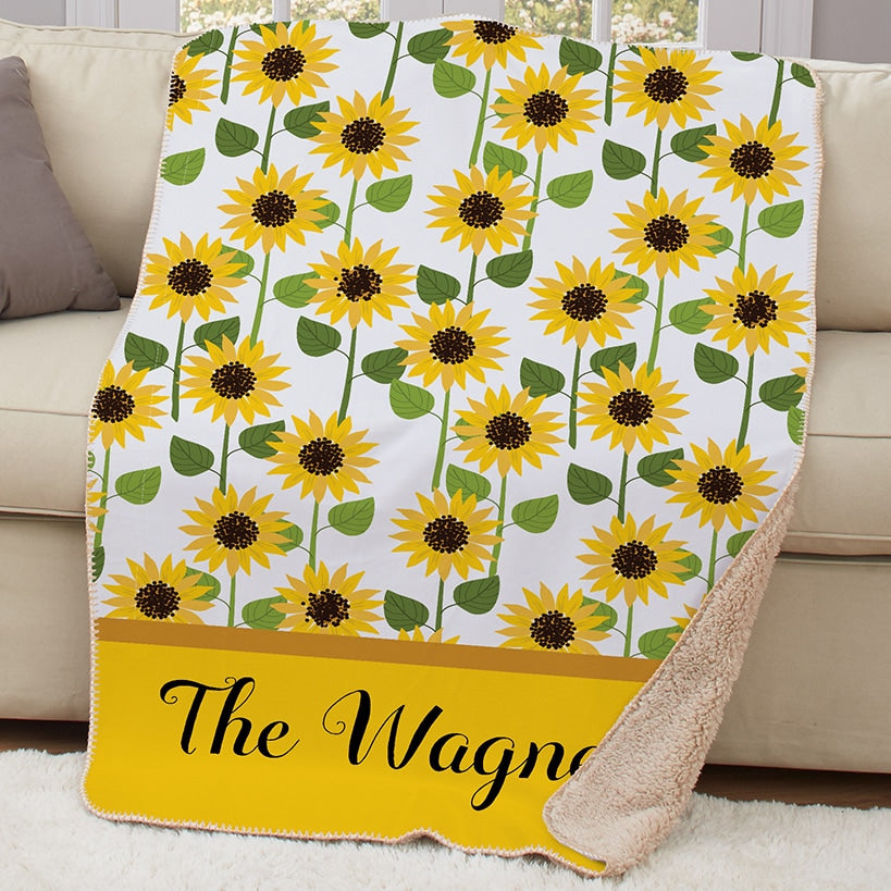 Personalized Sunflower Sherpa Throw