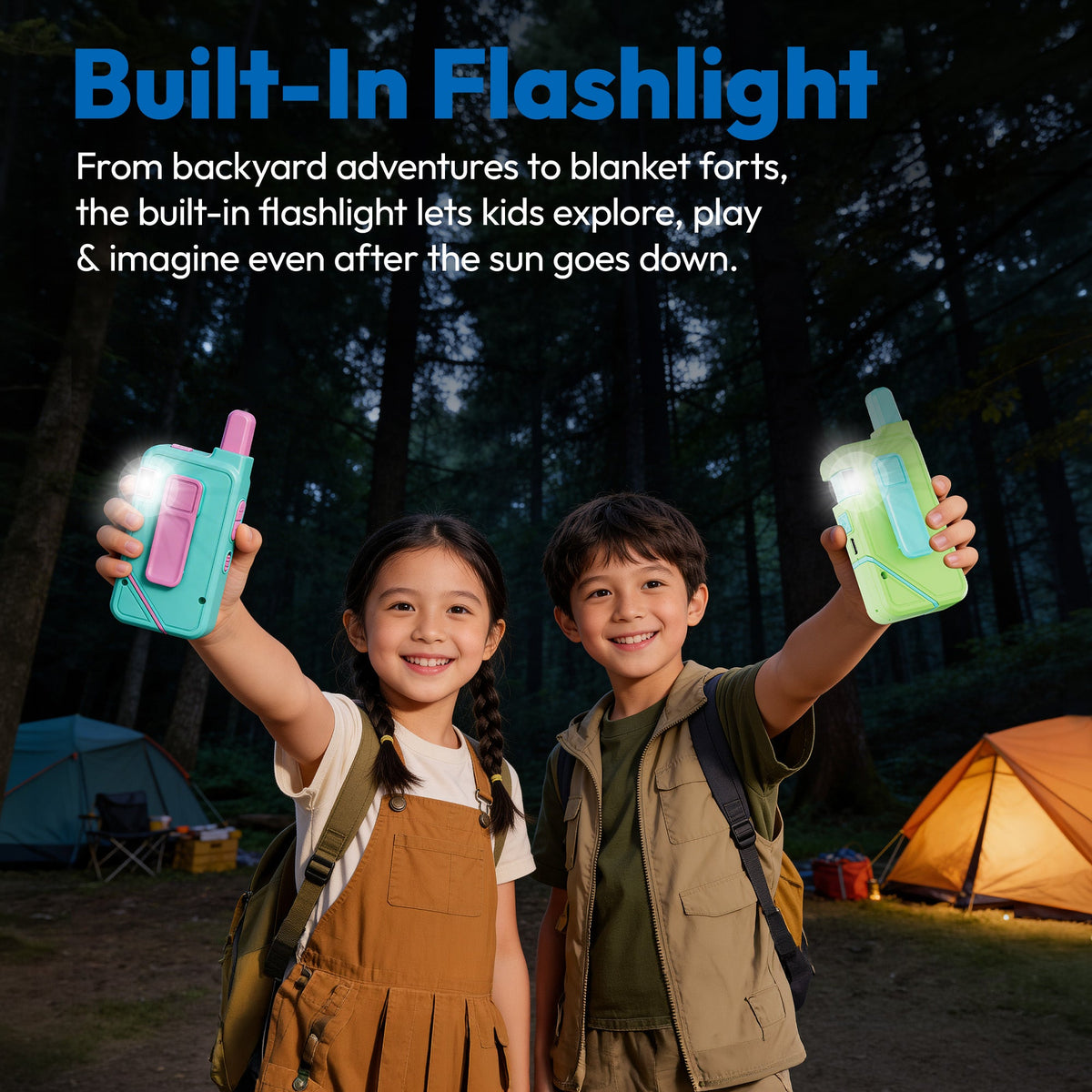 Contixo - TK1 Kids Video Walkie Talkies, 2-Way Video & Voice, Camera, Flashlight, Voice Changer, SOS Alarm - 2 Pack - Blue, Green
