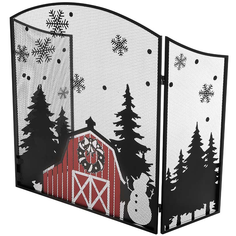 Red Barn Christmas Fireplace Screen