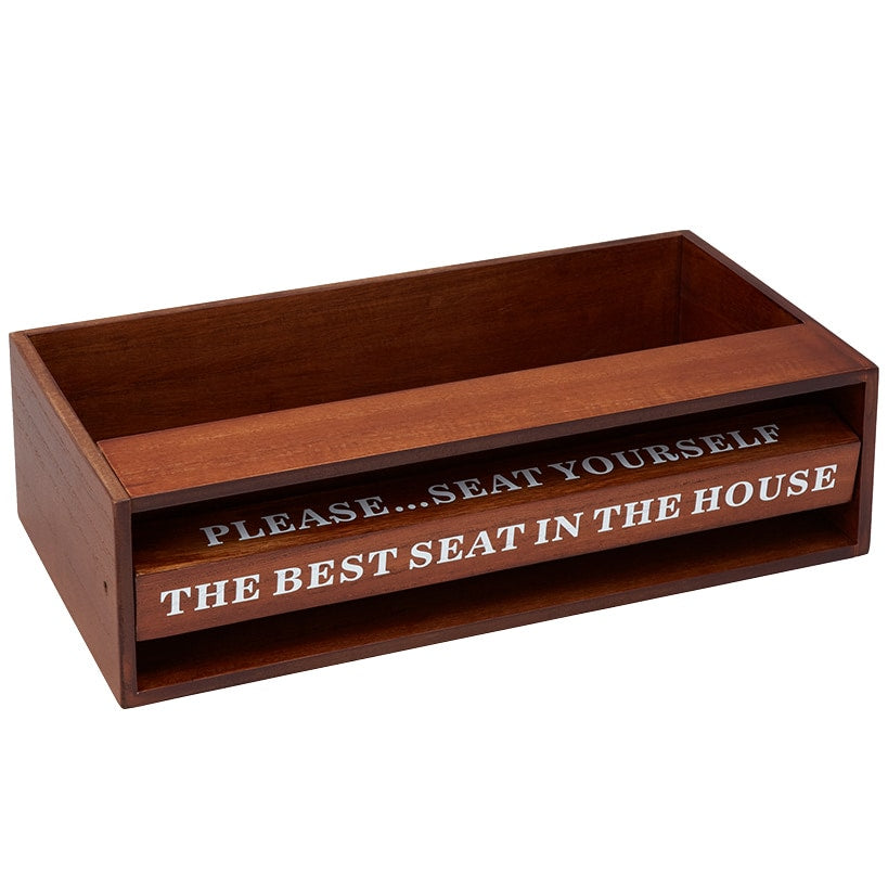 Wooden Bathroom Toilet Topper Storage Tray with Funny Rotating Phrases