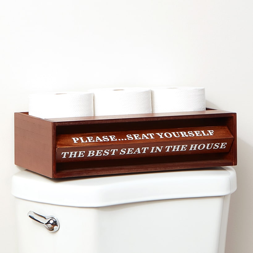 Wooden Bathroom Toilet Topper Storage Tray with Funny Rotating Phrases