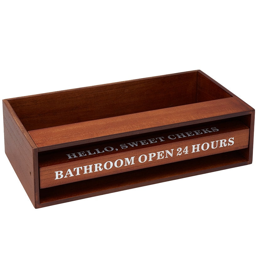Wooden Bathroom Toilet Topper Storage Tray with Funny Rotating Phrases