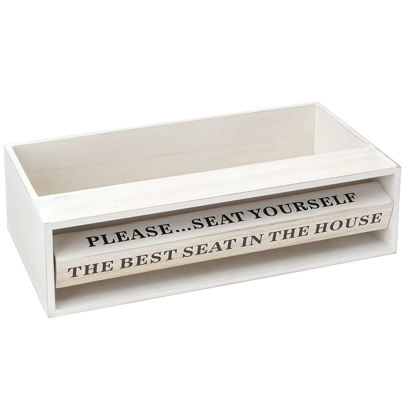 Wooden Bathroom Toilet Topper Storage Tray with Funny Rotating Phrases