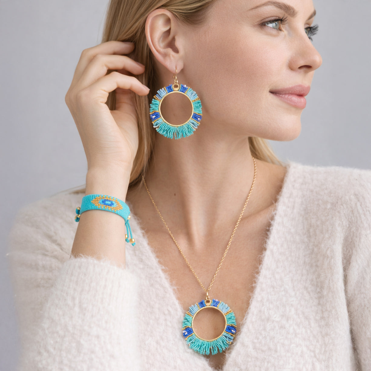 Turquoise Fringe Beaded Jewelry