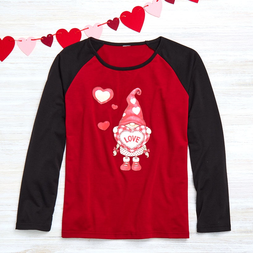 Women's Valentine's Day Jersey Gnome Red Black