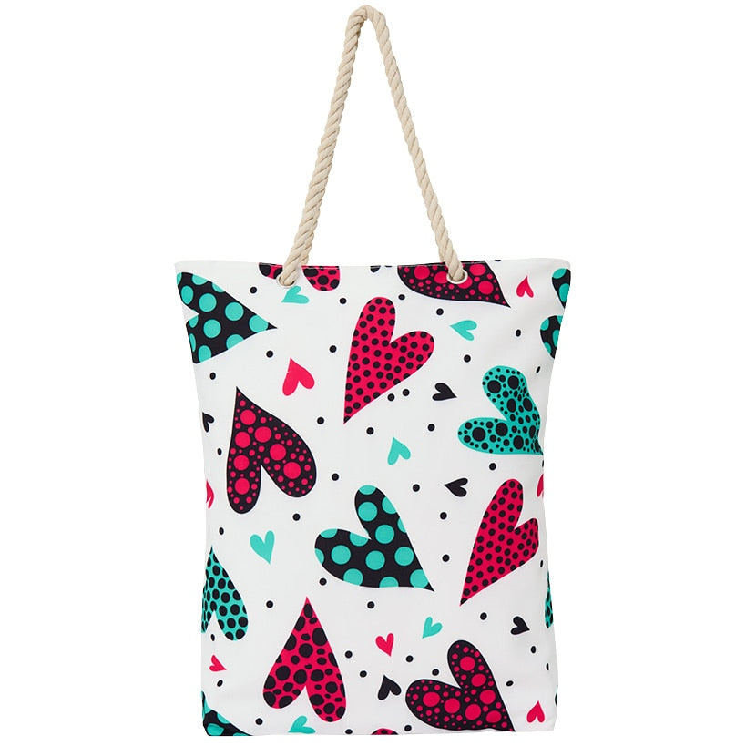 Women's Love Heart Tote Bag with Rope Handle