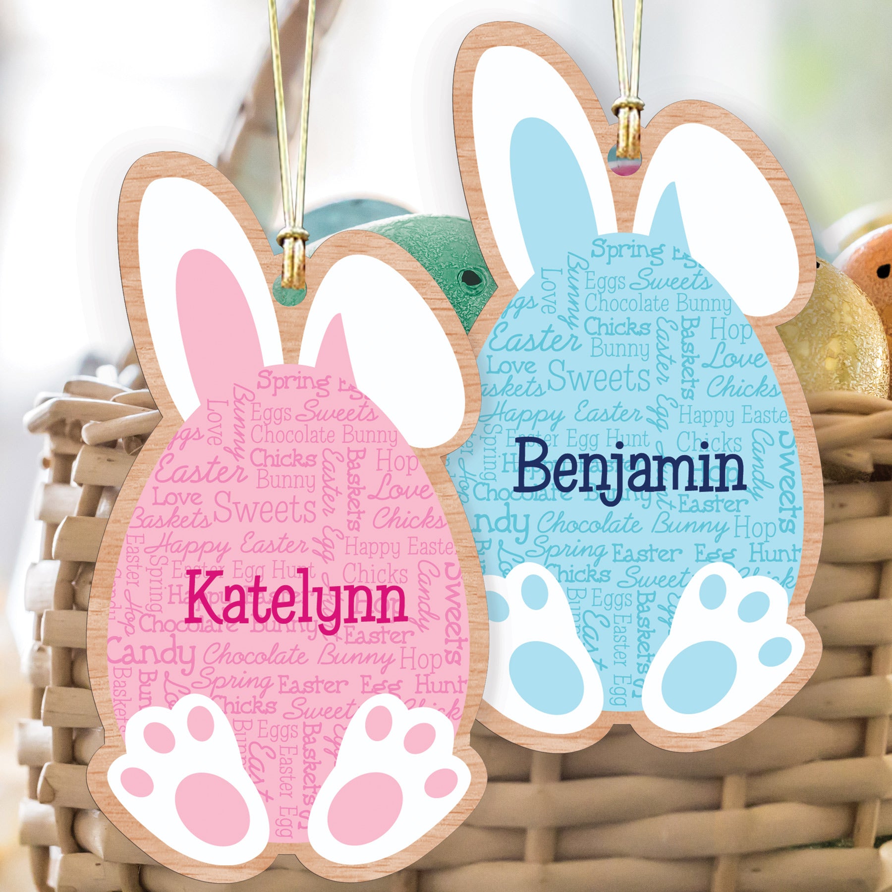 Personalized Easter Word Art Wooden Basket Tag