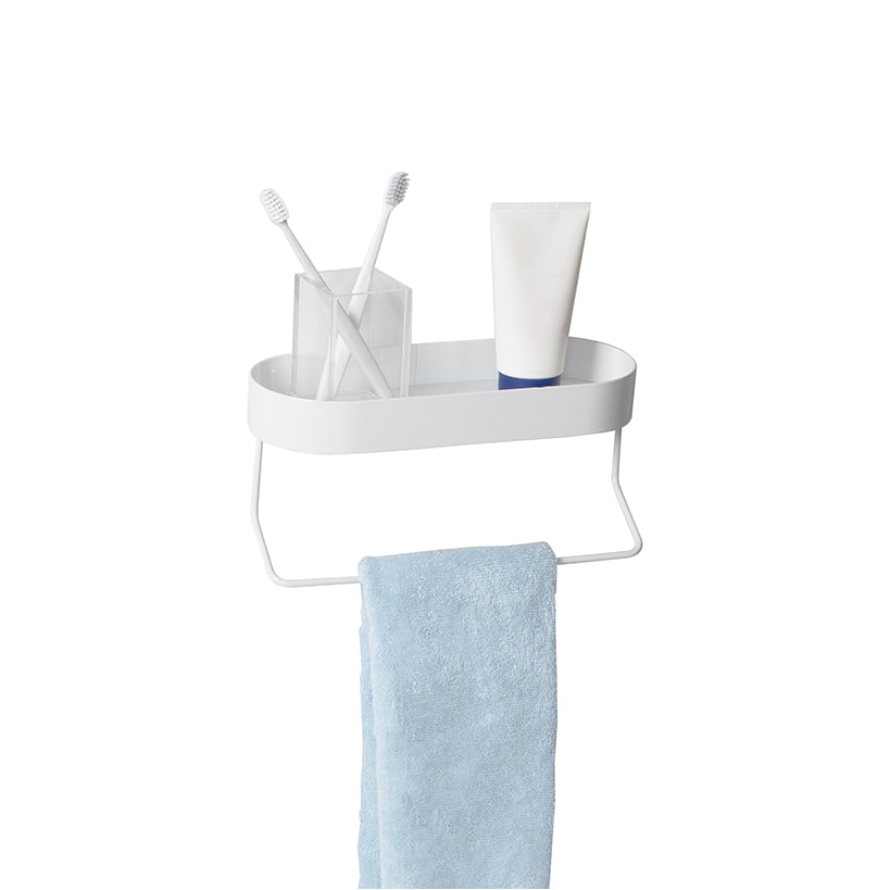 Wall Mounted Bathroom Shelf with Towel Bar and Oval Top Tray