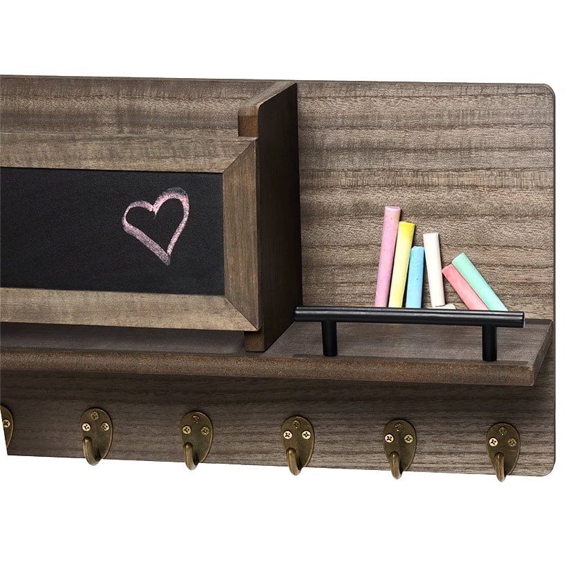Wall Mounted Entryway Organizer Shelf with Chalkboard and Mail Bin