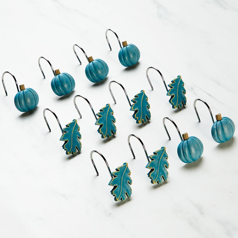 Fall Harvest Pumpkin and Leaves Shower Hooks Set of 12