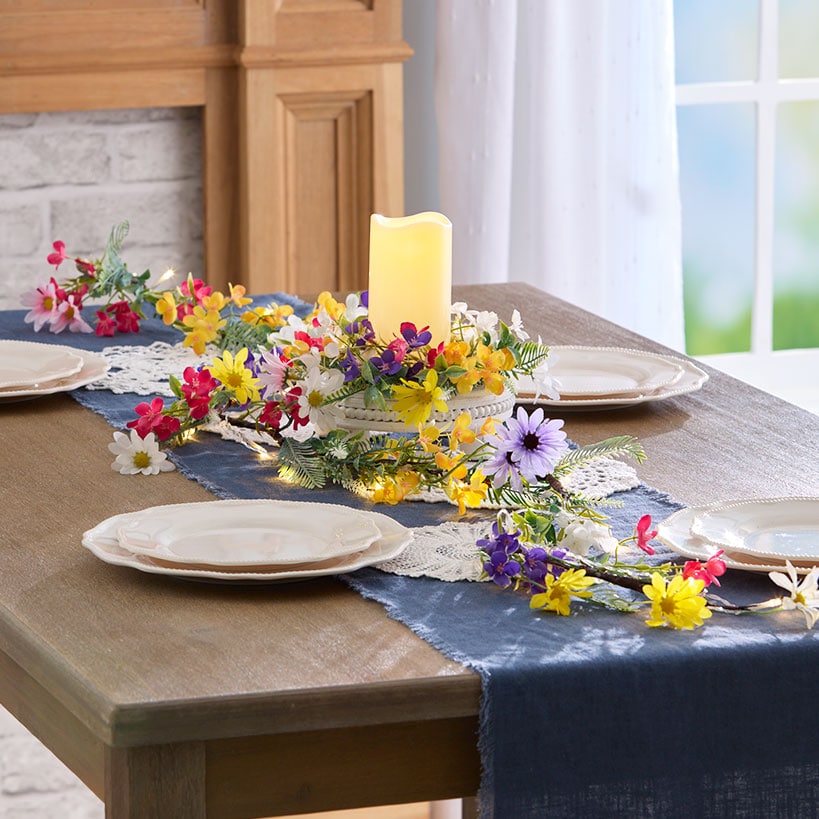Vibrant Wildflower Garland or LED Candle Ring