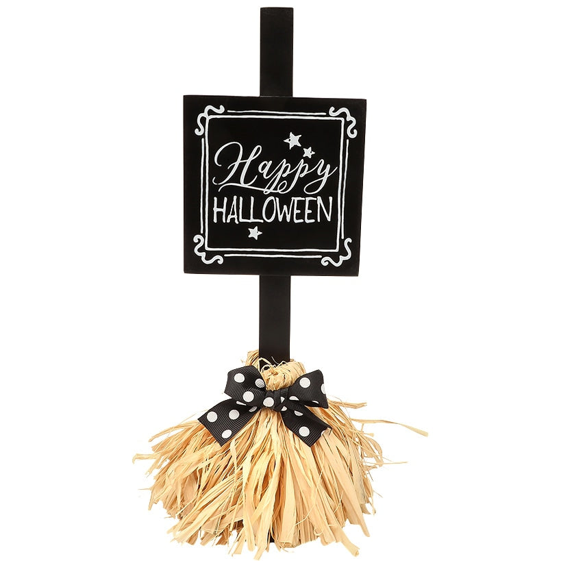 Halloween Witch's Broom Tabletop Rectangular Sign With Message And Bow