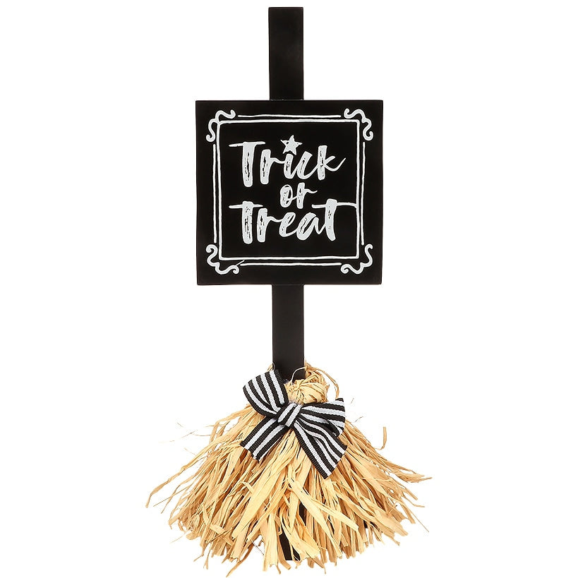 Halloween Witch's Broom Tabletop Rectangular Sign With Message And Bow