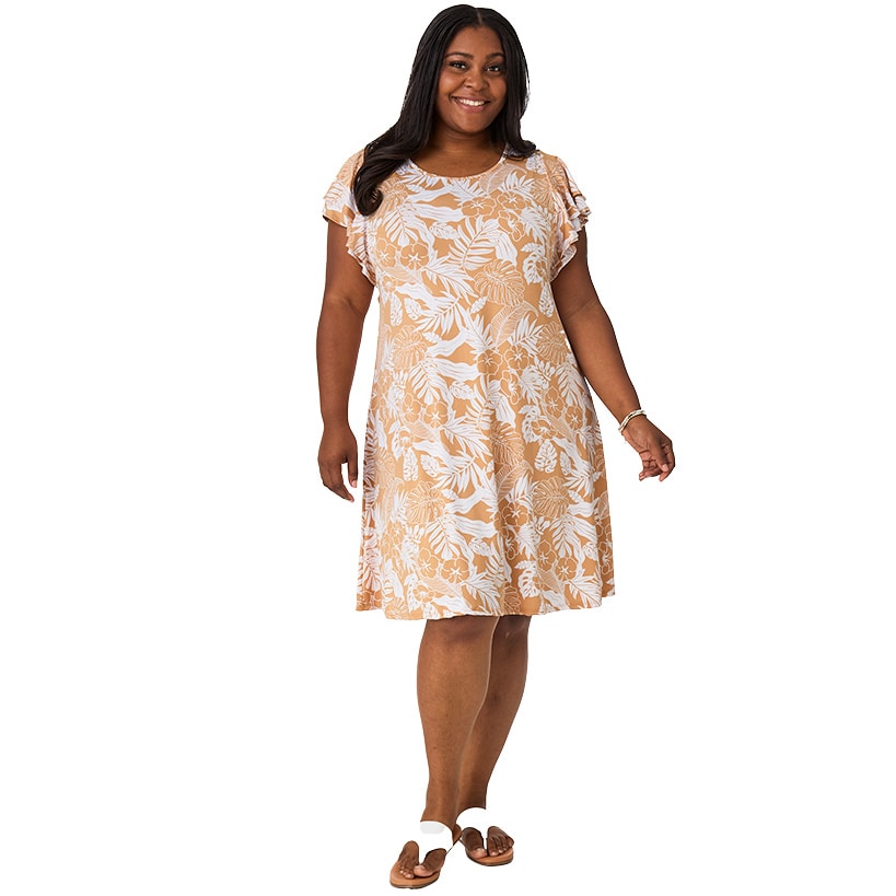 Women's Plus Size Knee-Length Dress with Ruffle Short Sleeve