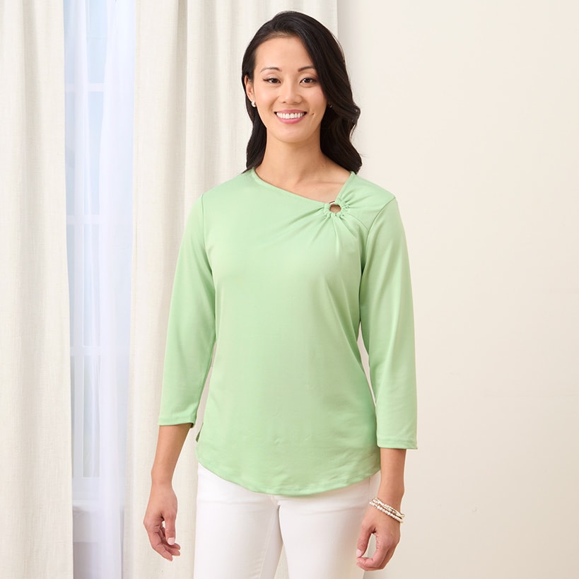 Women's Asymmetrical 3/4 Sleeve Top with O-Ring