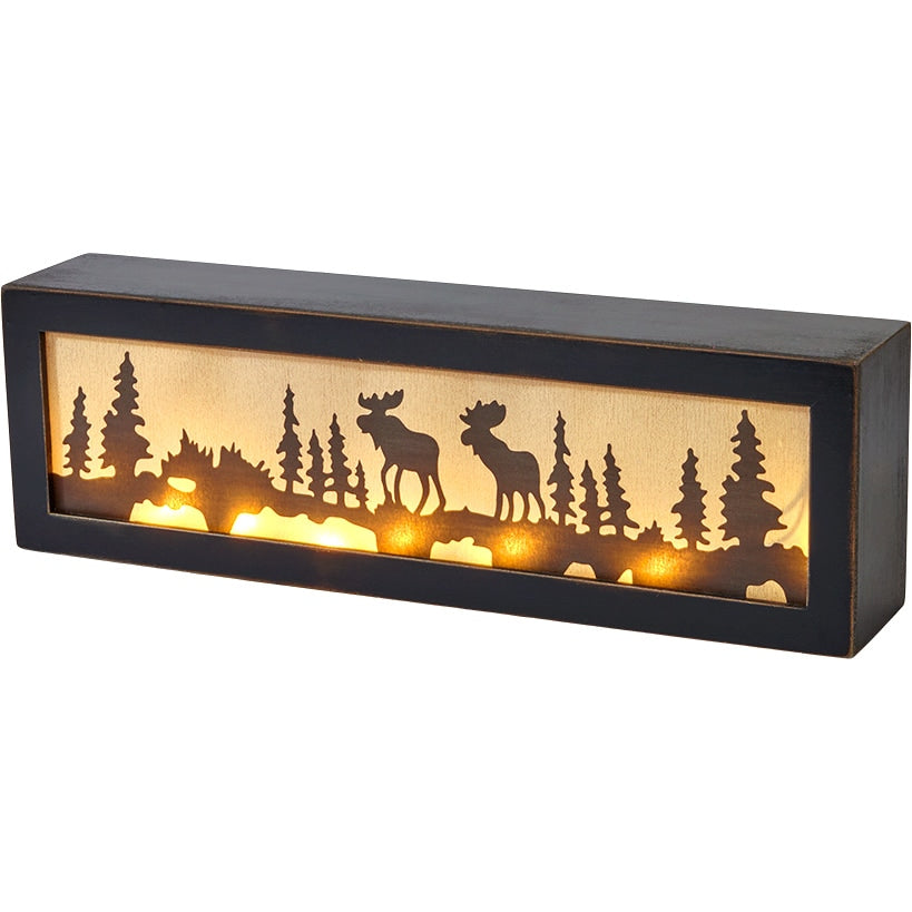 Lighted Decor Tabletop Or Wall Woodland Scene Moose Bear