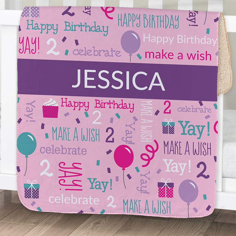 Personalized Birthday Word Art Sherpa Throw