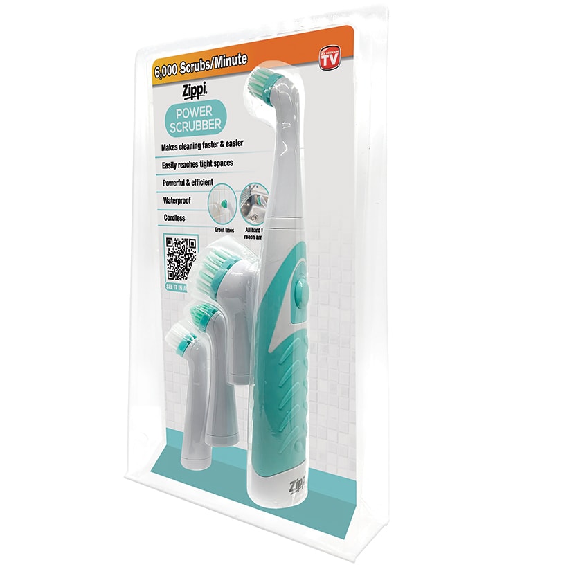 Zippi® Power Scrubber - Effortless Cleaning, 4 Interchangeable Brush Heads