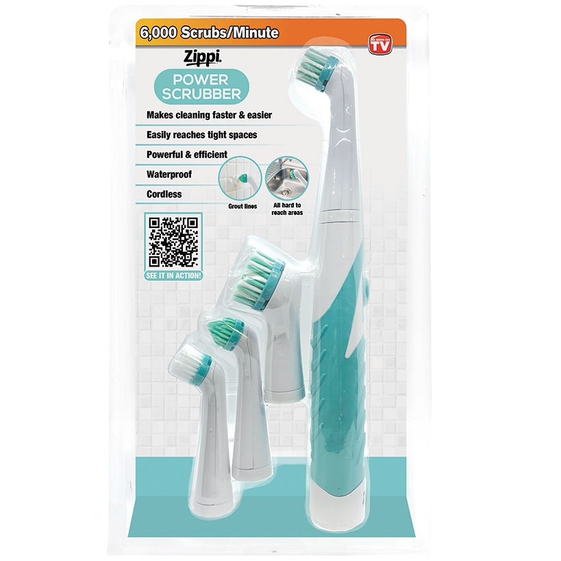 Zippi® Power Scrubber - Effortless Cleaning, 4 Interchangeable Brush Heads