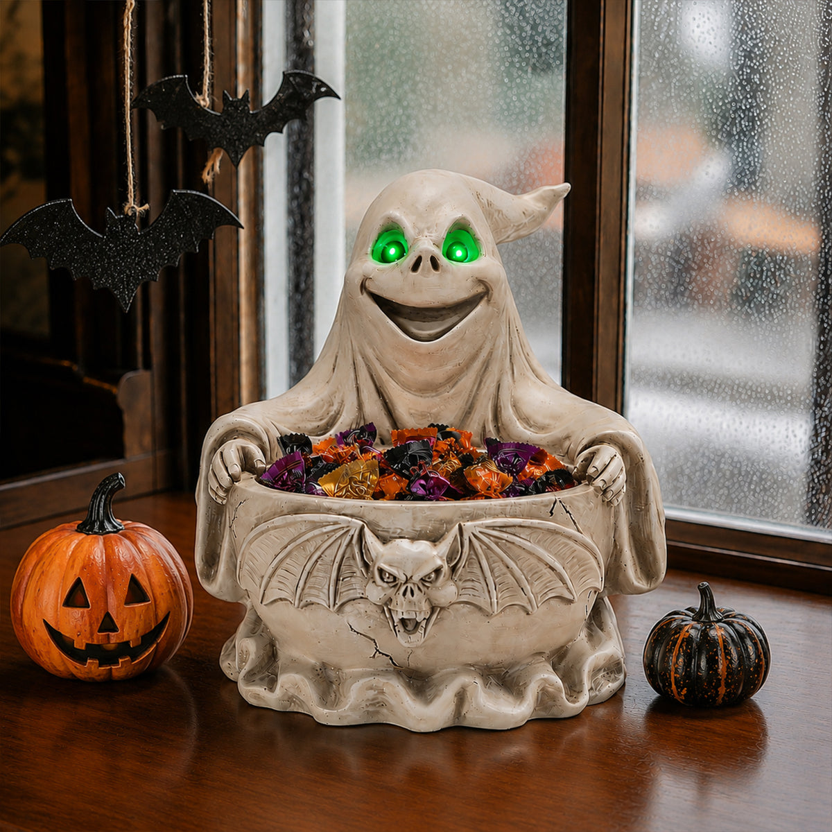 Halloween Ghost Storage Bowl Figurine, Spooky Candy Dish with LED Light for Halloween Party - image 12