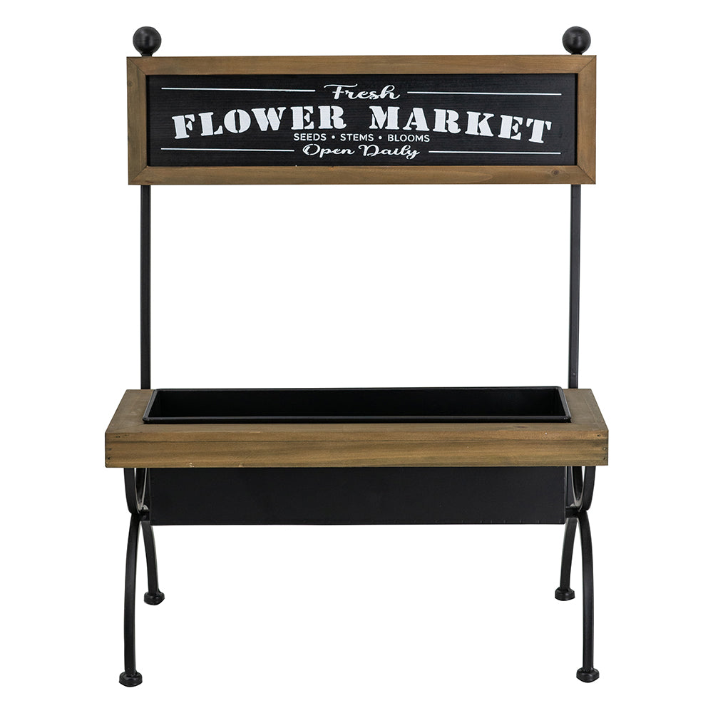 19x11x24" Rustic Brown Wooden Planter Stand with Black Iron Frame - image 2