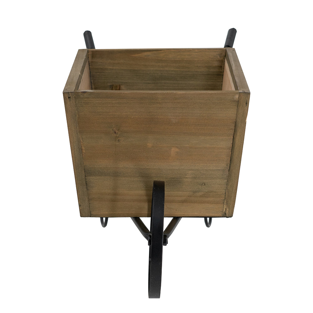 19.5x8x8.3" Brown Wooden Wheelbarrow Planter with Black Iron Frame - image 4