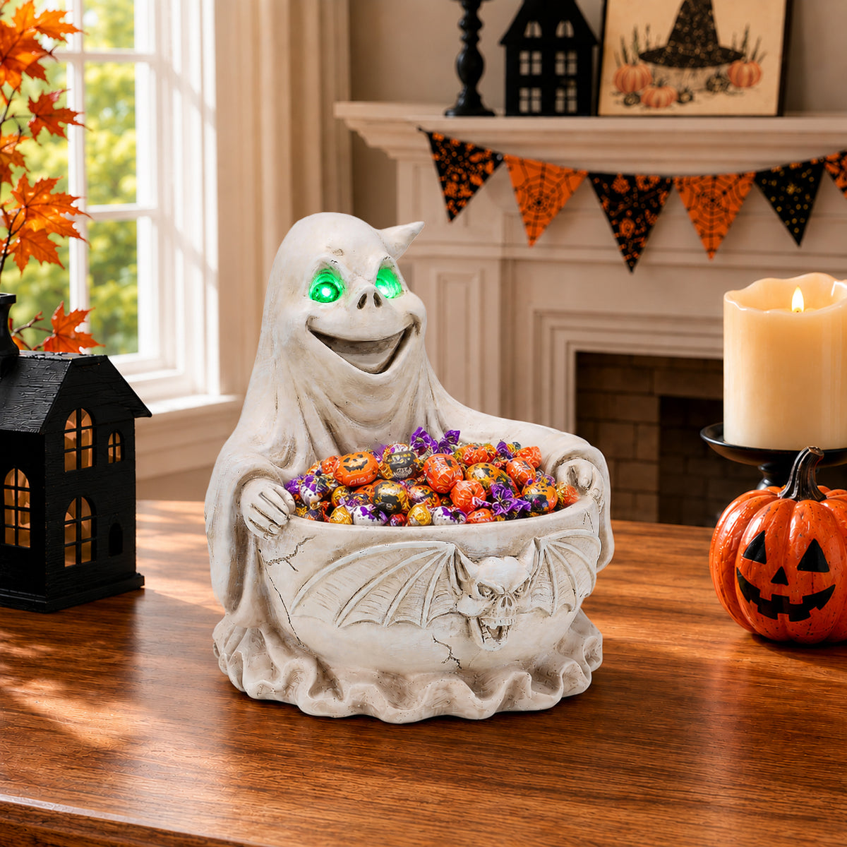Halloween Ghost Storage Bowl Figurine, Spooky Candy Dish with LED Light for Halloween Party - image 18