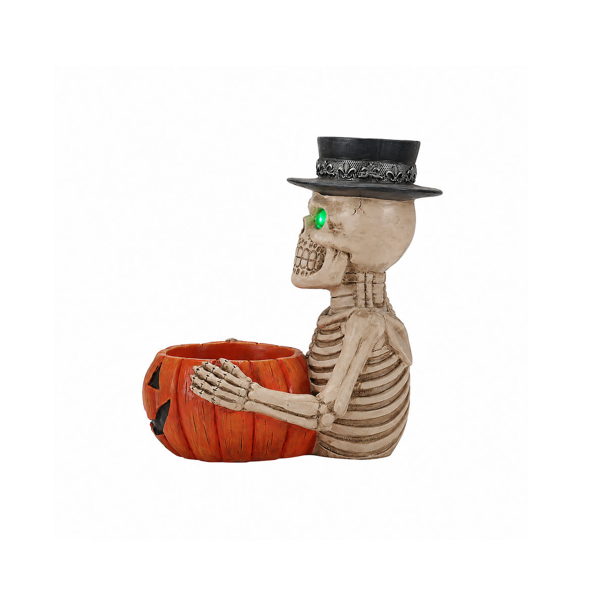 Halloween Skeleton Figurine with Pumpkin Candy Bowl & Candle Holder, Spooky Table Decor for Halloween - image 7
