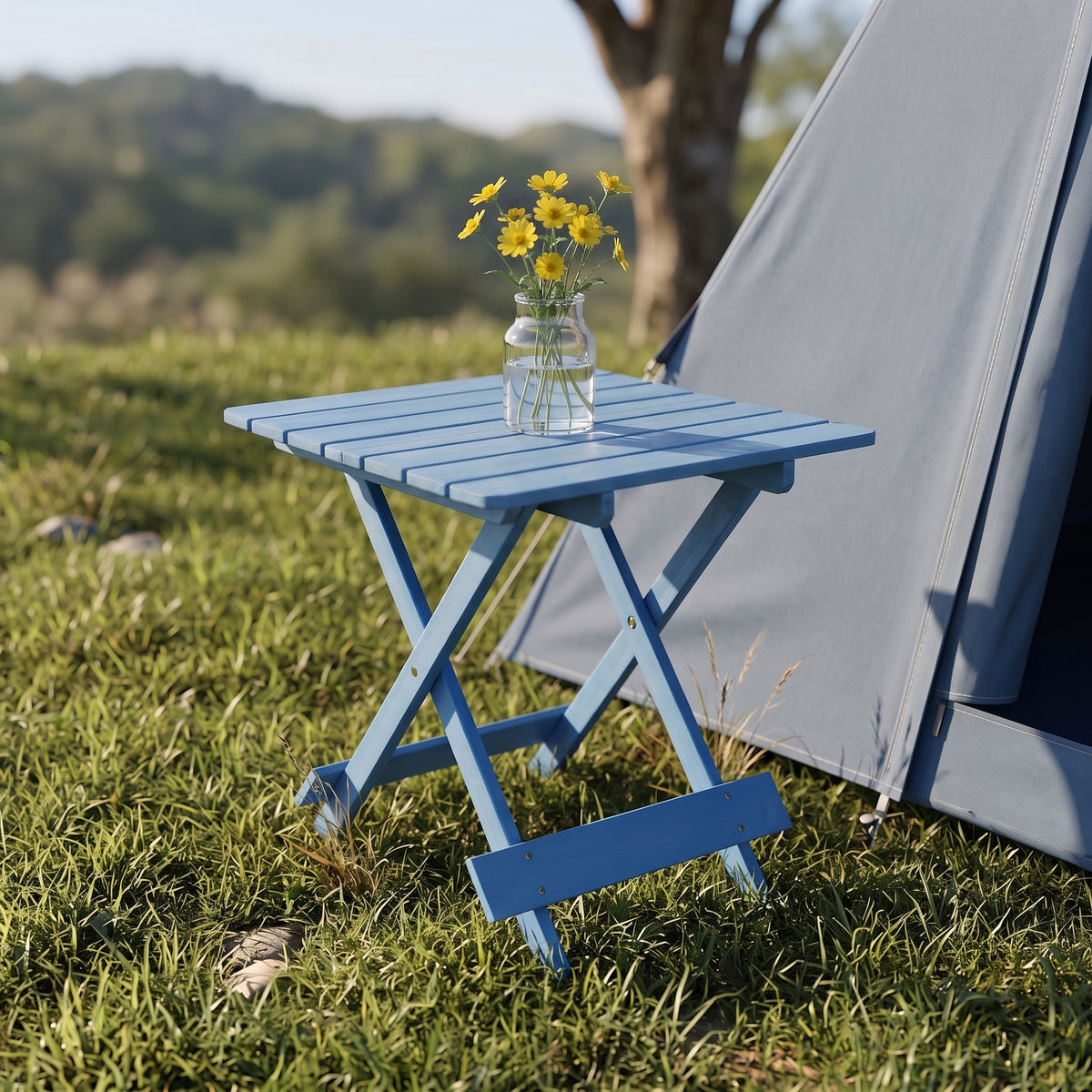Folding Square Table Patio Outdoor solid wood Table for Backyard, Balcony, Portable Design Space-Saving Blue Color - image 7